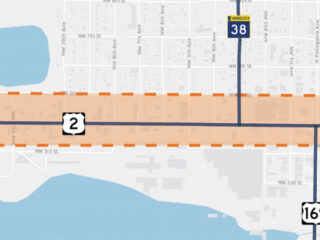 Map showing the study area along state highway 2 from 5th Ave. East to 17th Ave. West.