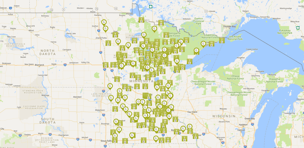 Google map of Blandin Foundation grantees across Minnesota