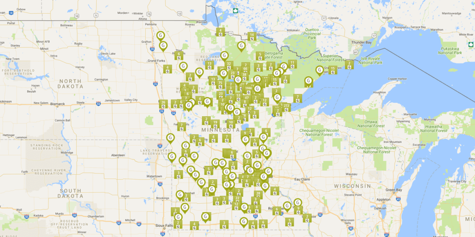 Google map of Blandin Foundation grantees across Minnesota