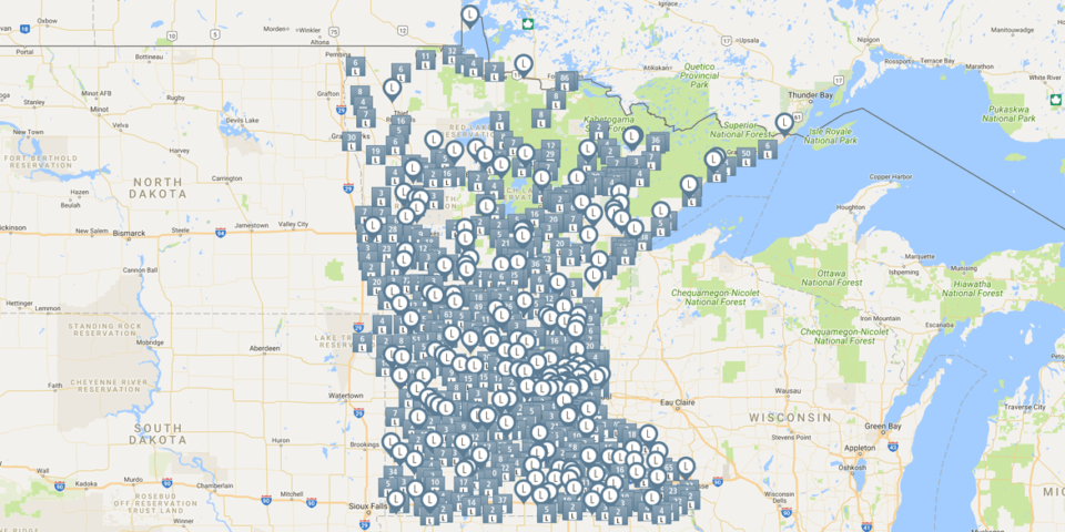 Google map of Blandin Community Leadership Program participants across Minnesota