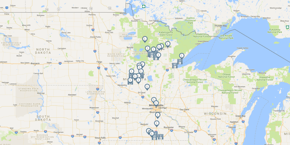 Google map of Leaders Partnering to End Poverty program participants across Minnesota